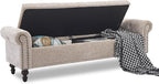 SOFTHION 67" Storage Bench for Bedroom, Chenille Upholstered, Light Brown | - Image 3