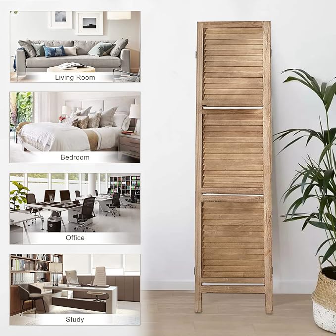 Room Divider with Shelves, 4 Panel Brown Privacy Screen | Partition Room - Image 6
