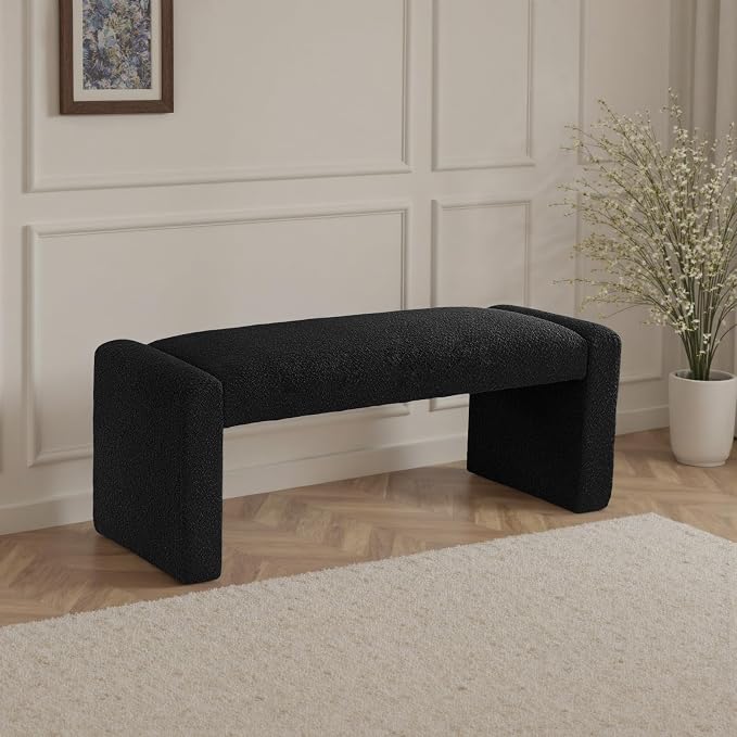 Black Entryway Bench with Solid Wood Frame, Living Room - Image 6