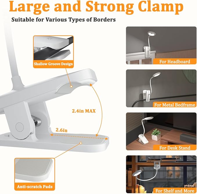 Rechargeable Clamp Light, LED Bed Reading Lamp - Image 2