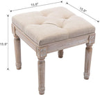 chairus Square Foot Stool with Button Tufted Seat, Small Fabric Upholstered - Image 3