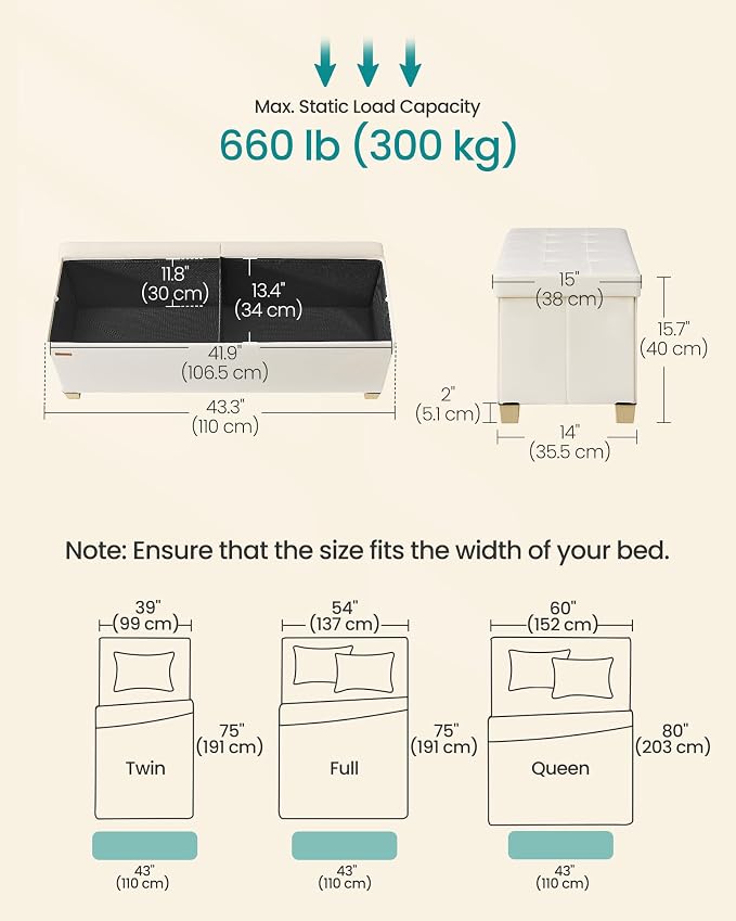 SONGMICS Storage Ottoman Bench - Image 3