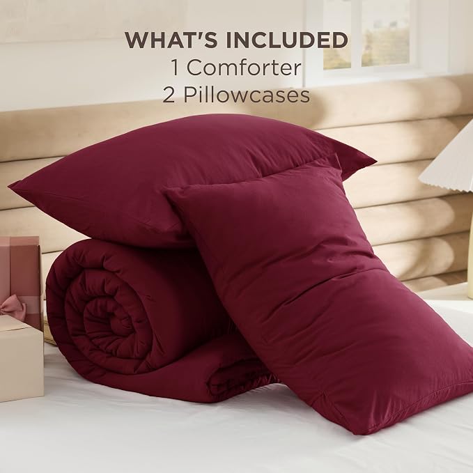 Bedsure California King Comforter Set, Dark Red Soft Prewashed Bedding - Image 6