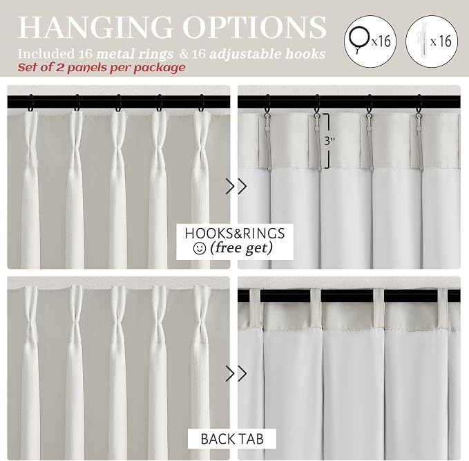 Pinch Pleated Blackout 80 Inch Room Divider Curtains 2 Panel Set, Off Beige - Image 8