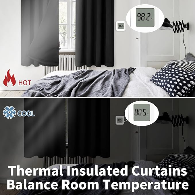 BGment Black Blackout Curtains for Bedroom 90 Inch Length 2 Panels | Thermal - Image 4