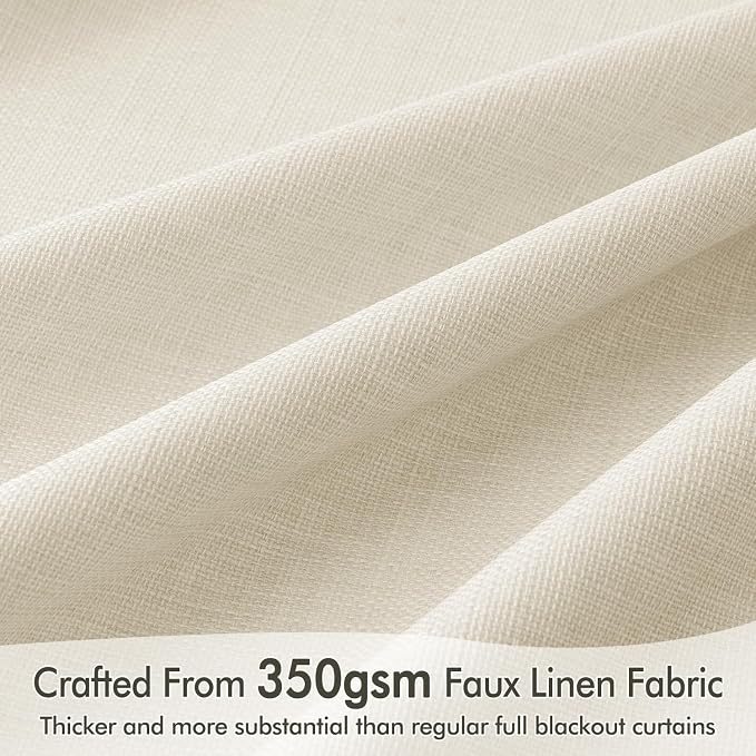 MIULEE 100% Blackout Back Tab Pleat Linen Curtains 50" Wx84 L, Light Cream | 2 - Image 4