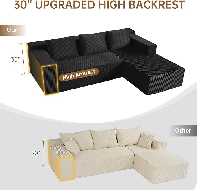 Nigoone 103" Cloud Sectional Sofa, Boneless L-Shape Couch - Image 5