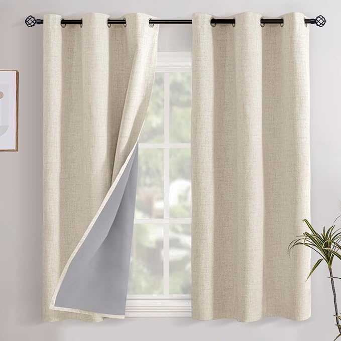 YoungsTex Warm Beige Linen Blackout Curtains by YoungsTex