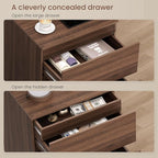 Nightstands Set of 2 with Charging Station and Hidden Drawer, Walnut | Bedside - Image 6