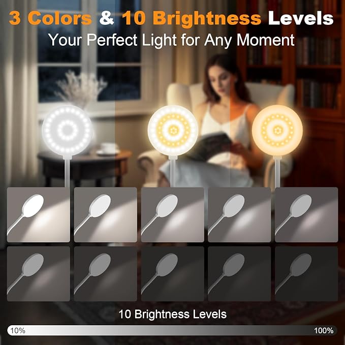 Cordless Reading Lamp with Clamp, 3.5'' Rechargeable LED Clip Light - Image 2
