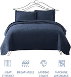 EXQ Home Quilt Set Queen Size Summer Squares Pattern Navy Bedspread | Bedding - Image 3