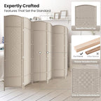 6 Panel Folding Room Divider, Woven Privacy Screen, handcrafted diamond pattern - Image 2