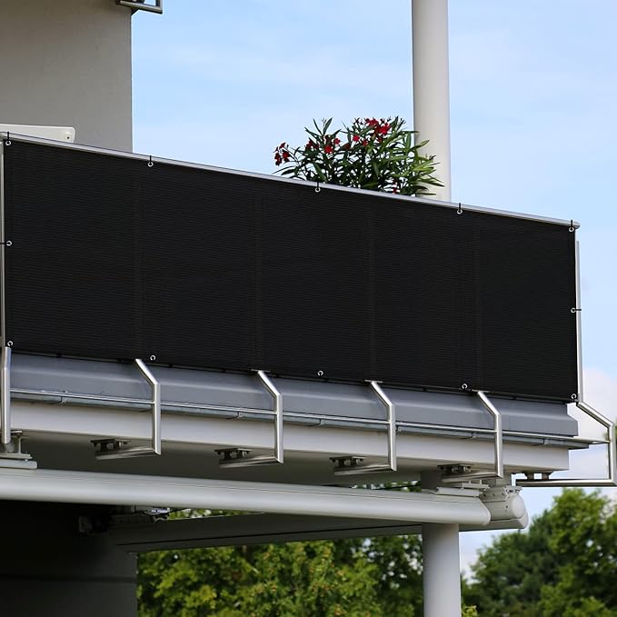 2.5'x8' Black Balcony Privacy Screen Fence Windscreen 90% UV Block | 90% - Image 6