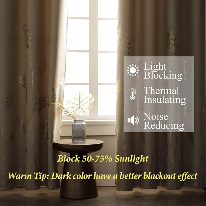 Elegant Natural Palm Leaf and Wheat Blackout Curtains Sunlight Blocking Noise - Image 6