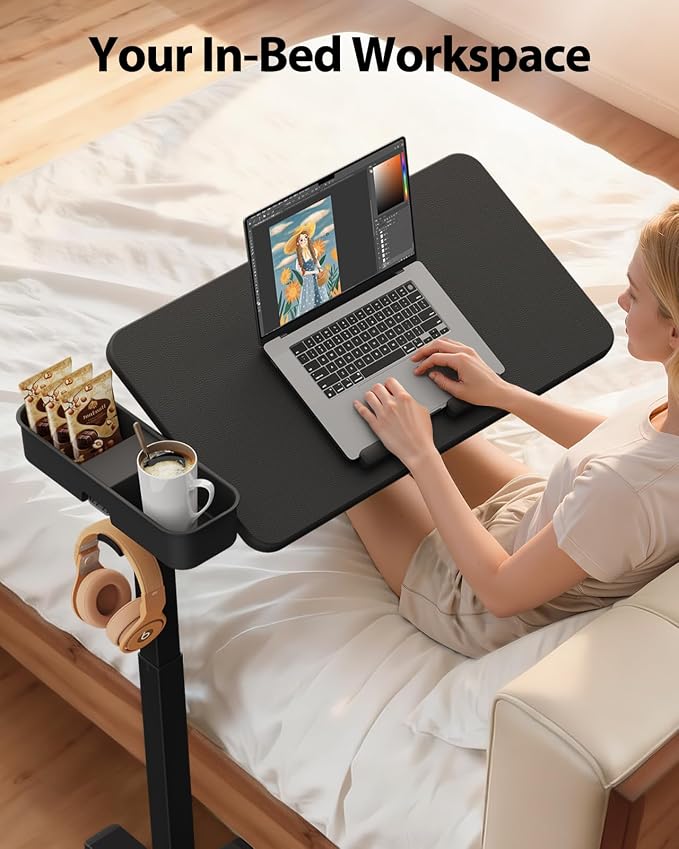 SAIJI Magnetic Height and 360° Angle Adjustable Overbed Bedside Table Tray | - Image 8
