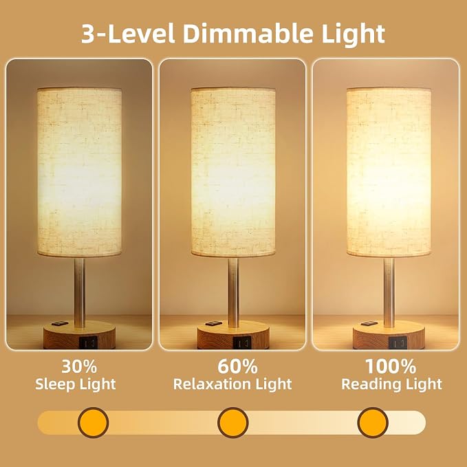 Table Lamp for Bedroom, High-Sensitivity Touch, AC Outlet, USB A+C | 3-Level - Image 3