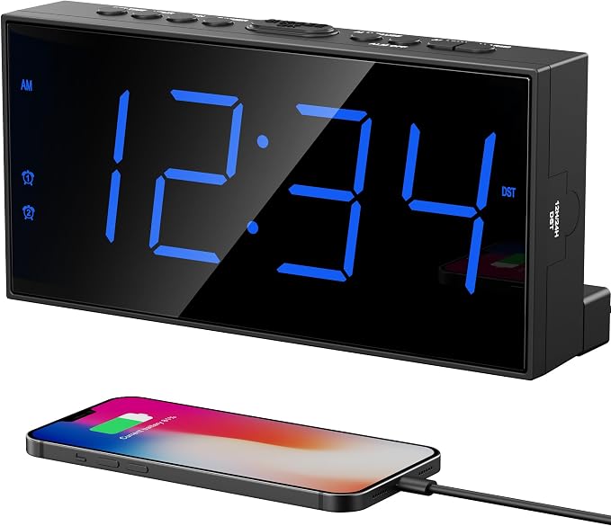 Digital Alarm Clock for Bedroom, 7.5-Inch Large Display, Dual Alarms | Big LED by PPLEE