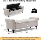 SOFTHION 58.1" Storage Bench for Bedroom, Linen Upholstered - Image 2