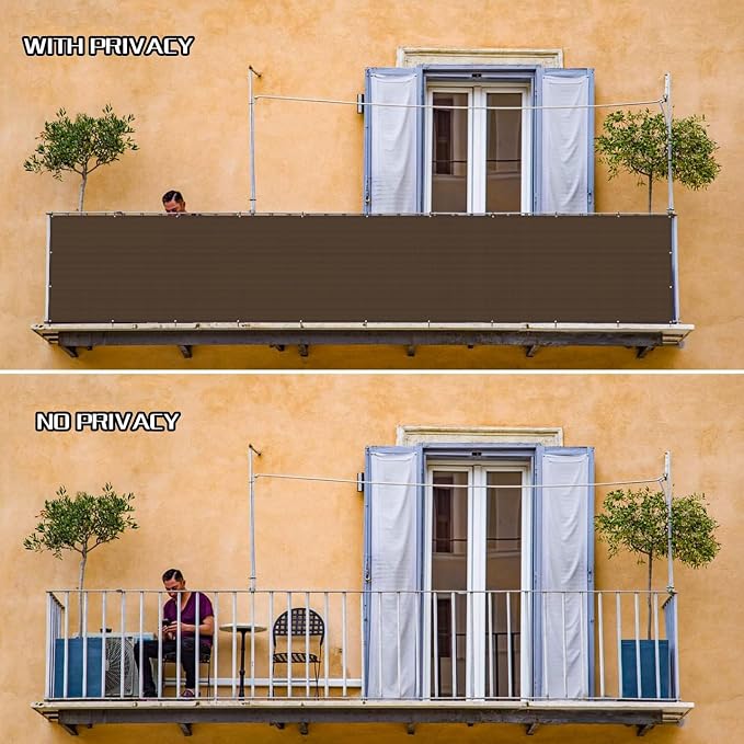 Custom Size 2.5'x19' Brown Balcony Privacy Screen 90% UV Block | Windscreen - Image 5