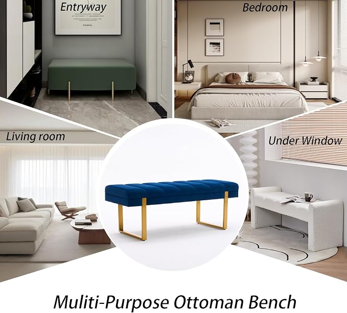 46" Velvet Navy Bench with Gold Legs - Image 8