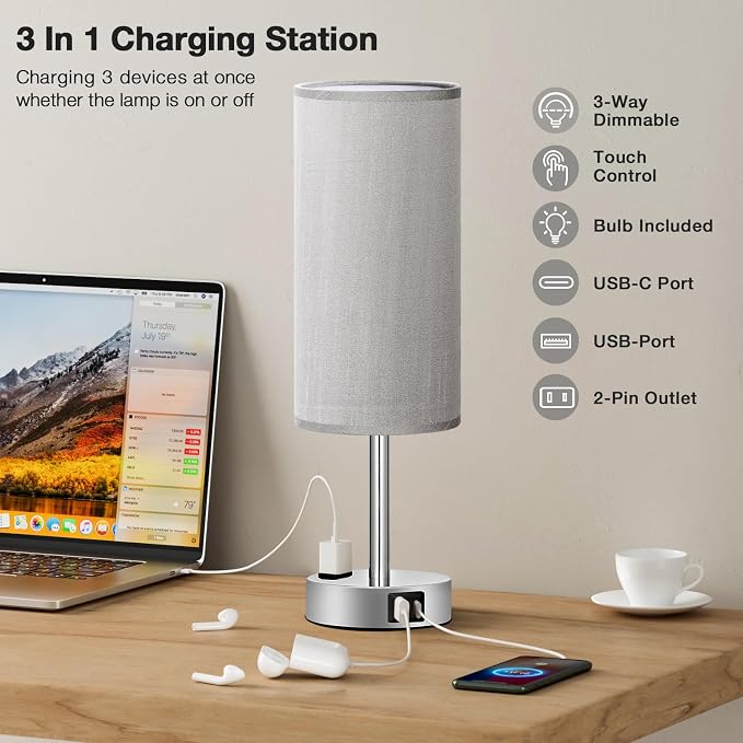 Grey Nightstand Table Lamp for Bedroom - Image 3