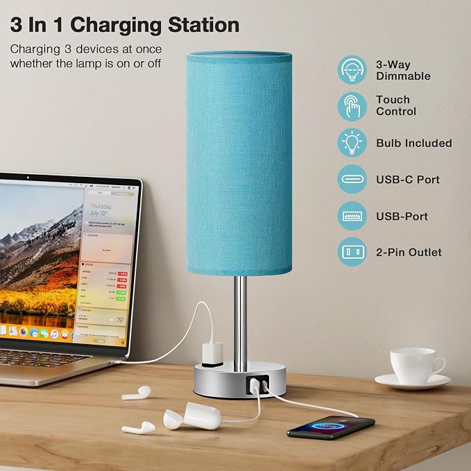 Turquoise Nightstand Table Lamp - Image 3