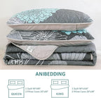 Yiran Grey Aqua Floral Quilt Set Queen Size 3 Pieces Botanical Quilt Set | - Image 8
