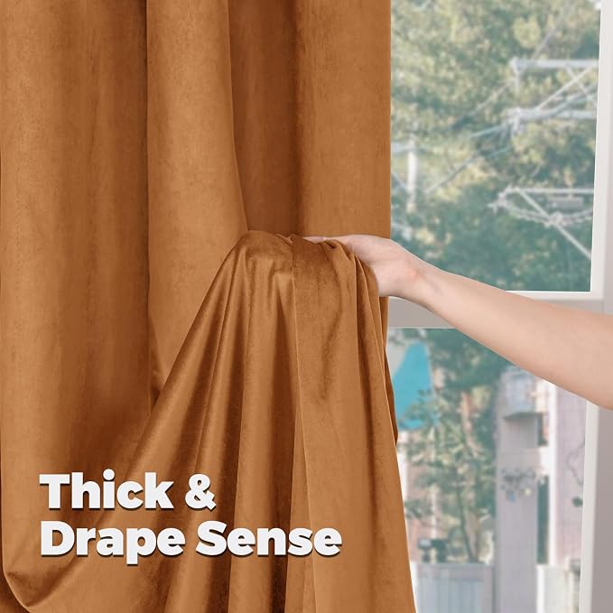 BGment Orange Blackout Velvet Curtains 2 Panels - Image 7