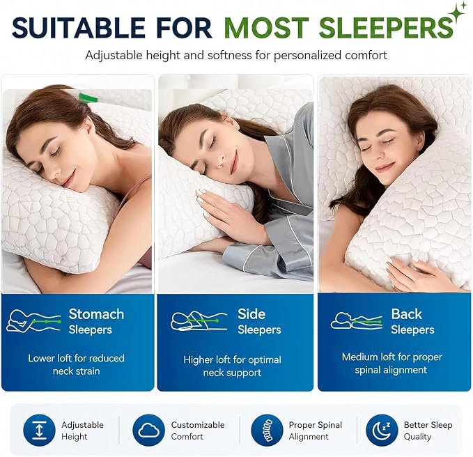Cooling Pillows King Size Set of 2, CertiPUR-US Shredded Memory Foam Pillows - Image 8