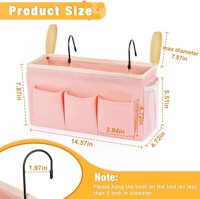 Lilithye Bedside Caddy, Bedside Storage Bag Hanging Organizer - Image 3