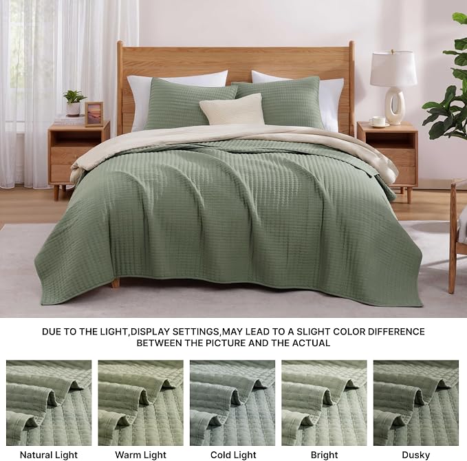 King Size Quilt-Lightweight Bedspreads Sage Green King Quilt Bedding Set | Soft - Image 8
