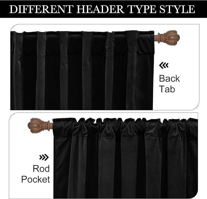 RYB HOME Black Velvet Blackout Curtains - Image 4