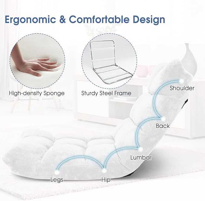 GIANTEX Floor Chair with Back Support, 14 Adjustable Position, Padded Sleeper - Image 4