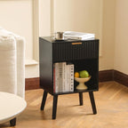 Fultyle Black Fluted Nightstand, Modern Bedside Table - Image 2