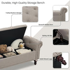 SOFTHION 67" Storage Bench for Bedroom, Linen Upholstered, Light Brown | King - Image 4