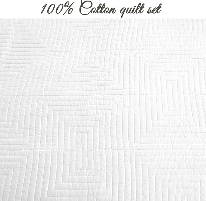 Cozy Line Home Fashions 100% Cotton Square Check Stitch Solid White Quilt - Image 3