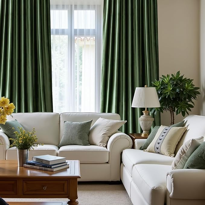 PRIMROSE Emerald Olive Green Velvet Curtains 102 inch Long - Image 5