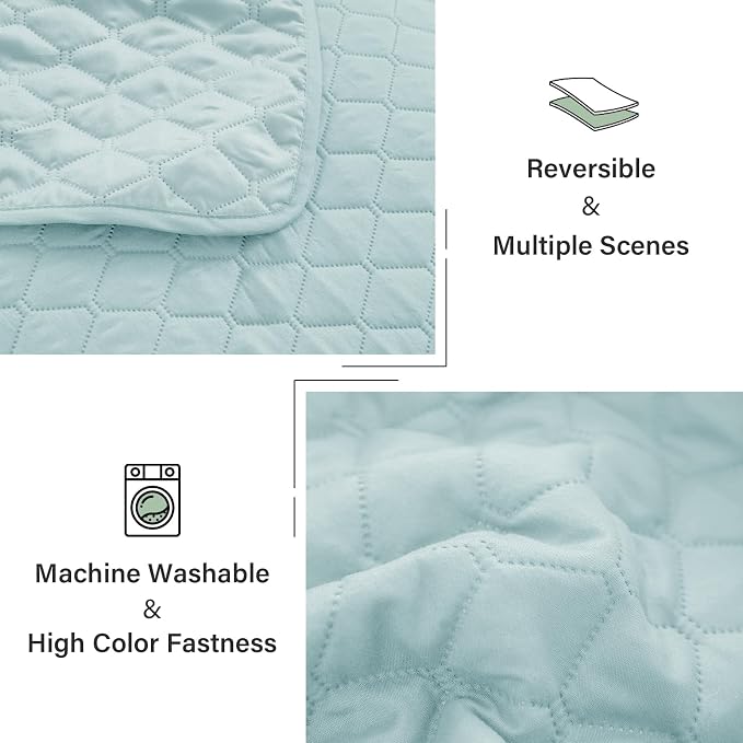 Exclusivo Mezcla Reversible King Size Quilt Bedding Set, Light Blue | - Image 6