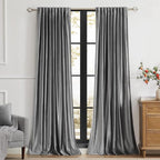 PRIMROSE Dark Grey Velvet Curtains 120 inch Long by PRIMROSE