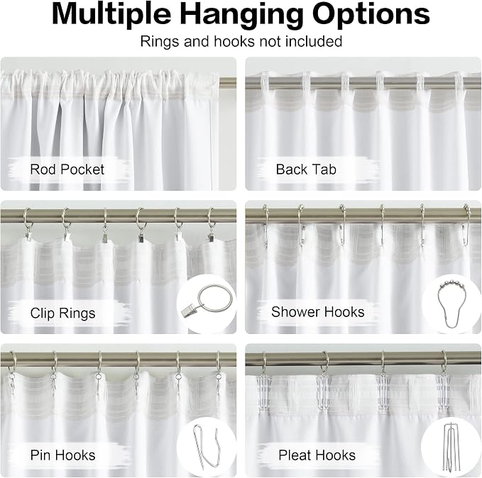 White Short Curtains 45 Inch Length 52 x 45- Inch 2 Panels | Small Windows Half - Image 3