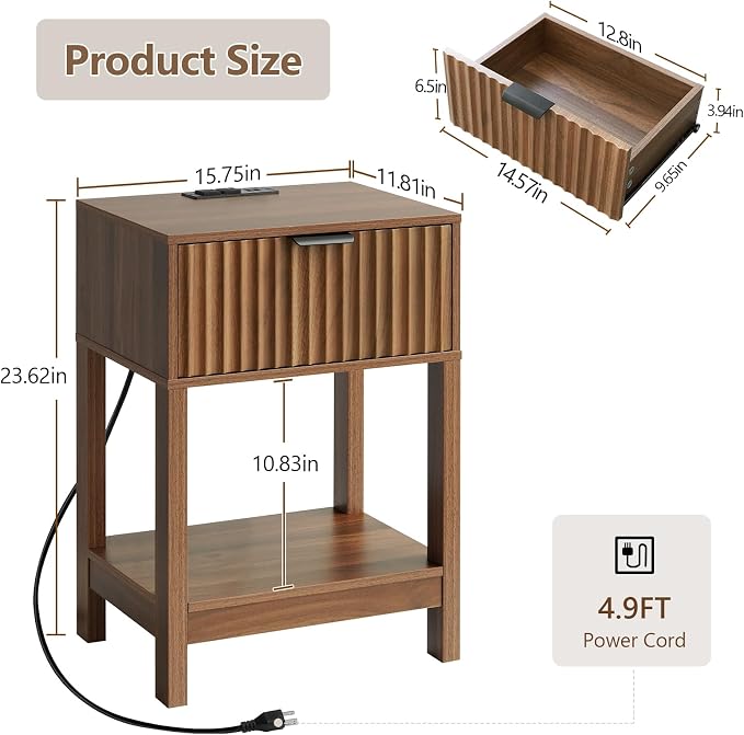Nasonet Night Stand Set 2, Fluted Nightstand - Image 2