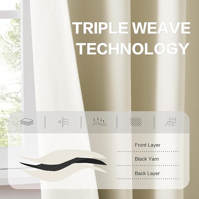 Back Tab Curtains 96 Inches Long Cream Beige - Image 4