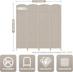 4 Panel Folding Room Divider, Woven Privacy Screen, handcrafted diamond pattern - Image 3