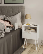 White Nightstand with Outlet, Modern Bedside Table with Storage Drawer and Open - Image 3