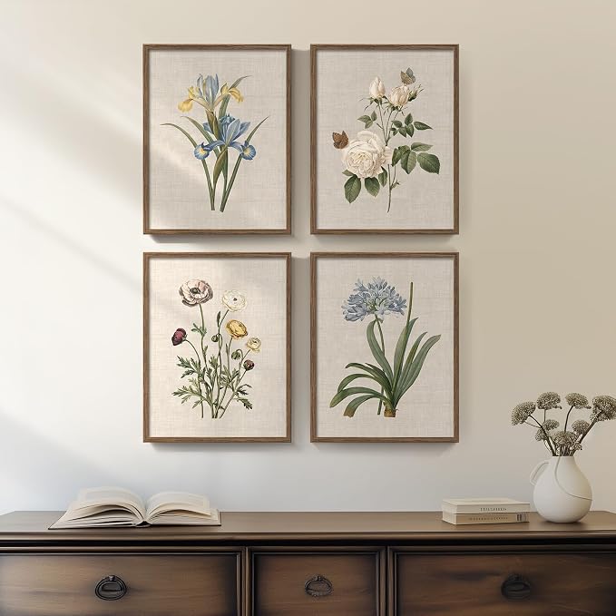 Framed Vintage Botanical Floral Wall Art by Cuspin