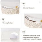 Mkono Macrame Bedside Caddy, Boho Bed Storage Organizer, 4 Pockets Ivory | Dorm - Image 5