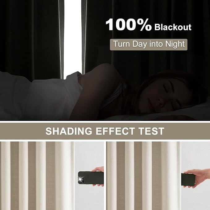 Pinch Pleated Full Blackout Linen Curtains 120 Inch - Image 2