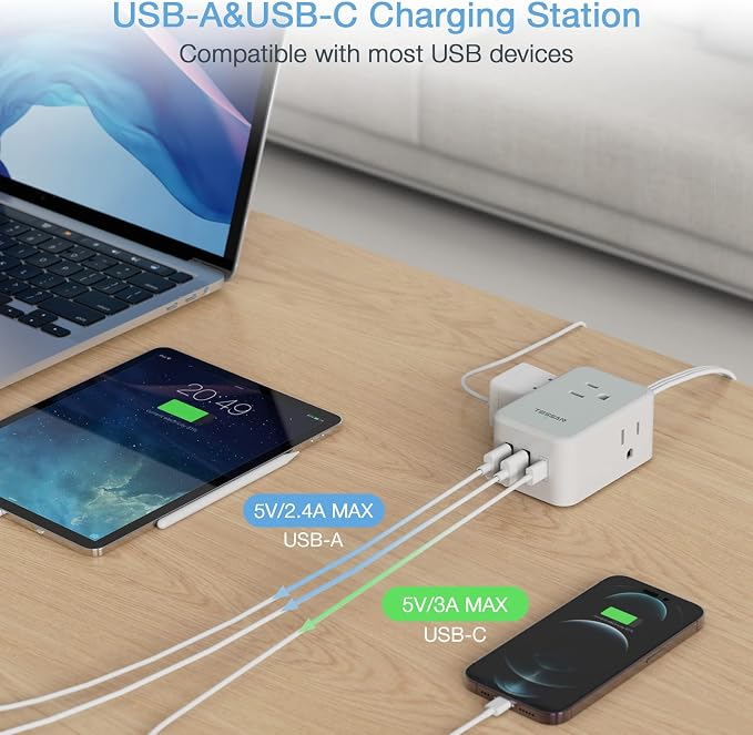TESSAN Small Flat Plug Power Strip, Ultra Thin Extension Cord 10 ft, Wall - Image 5