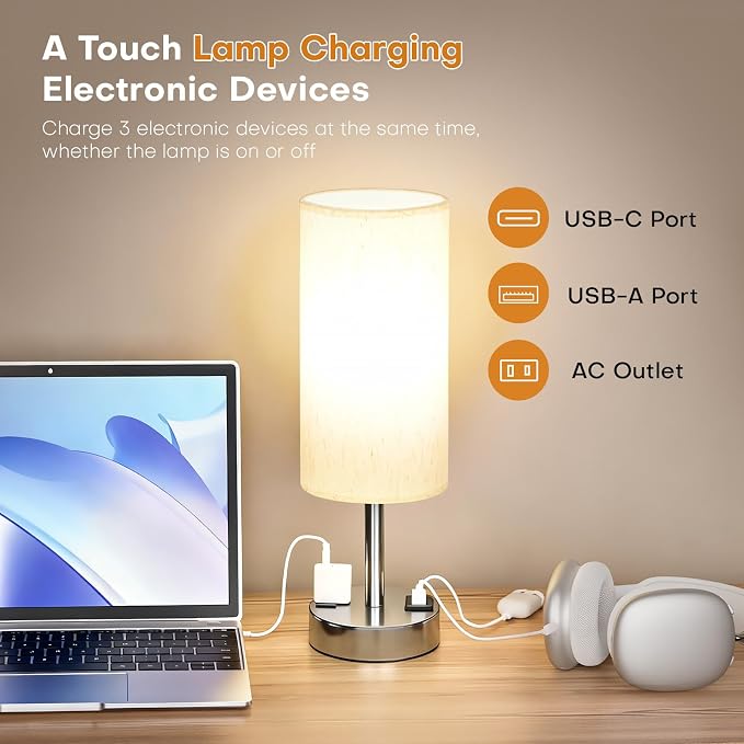 MOICO Bedside Table Lamp for Bedroom, 3-Way Dimmable Nightstand Lamp - Image 2