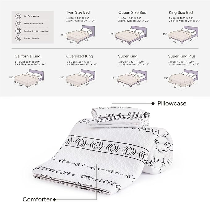White Twin Quilt Set, 2 Pieces Boho Lightweight Striped Bedspread | Soft White - Image 6